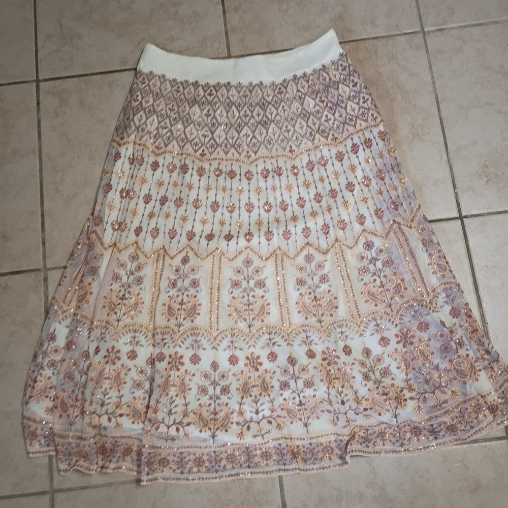 Soft Surroundings Cream and Blush Printed A-Line Skirt - Picture 3 of 9